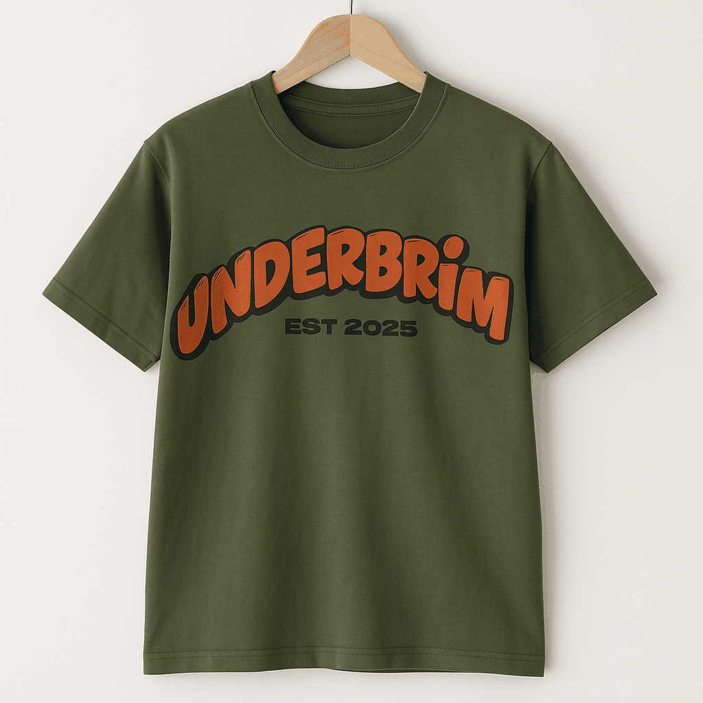 Underbrim EST 2025 military green streetwear t-shirt front view